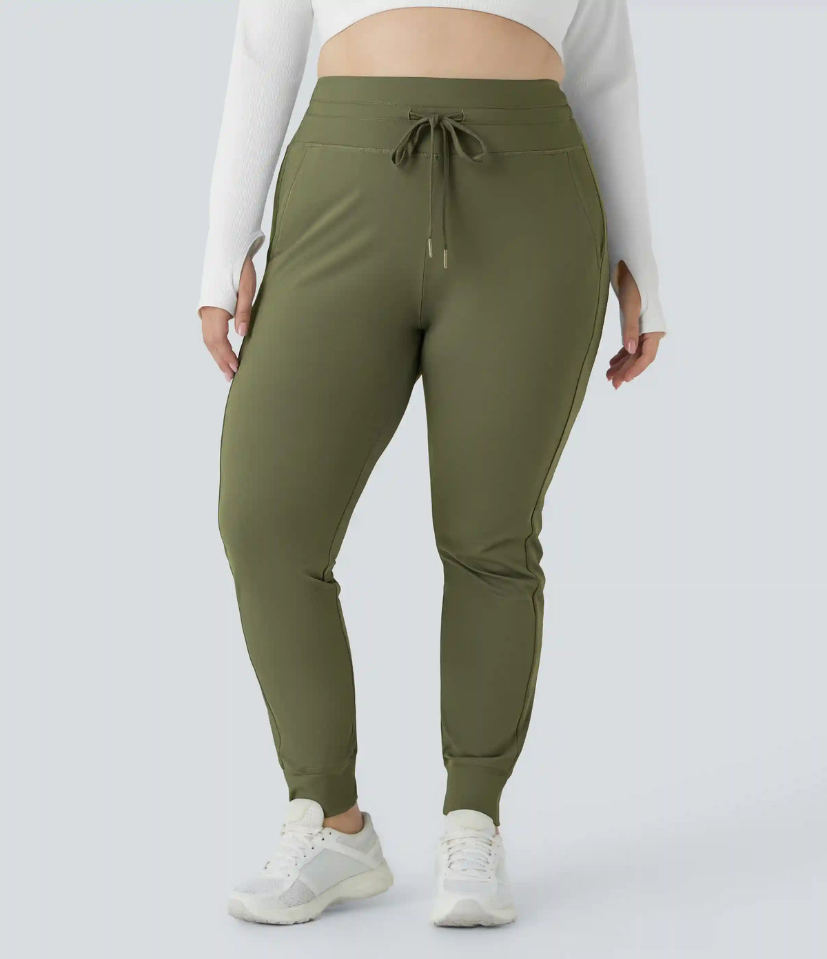 SoftlyZero™ Plush High Waisted Drawstring Pocket Plain Full Length Plus Size Joggers