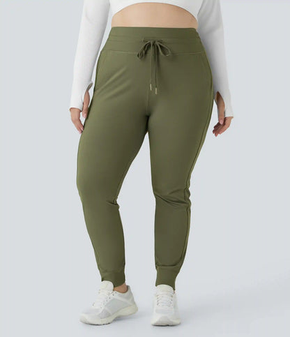 SoftlyZero™ Plush High Waisted Drawstring Pocket Plain Full Length Plus Size Joggers