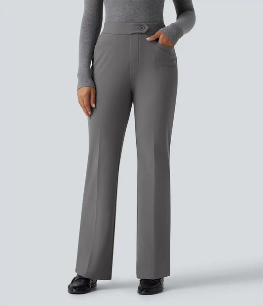 Mid Rise Flare Fleece Work Pants with Pockets