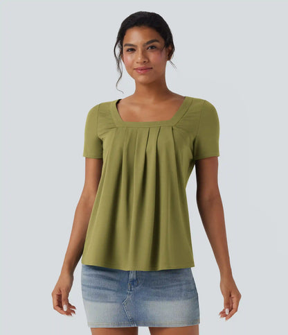 Square Neck Short Sleeve Casual Blouse