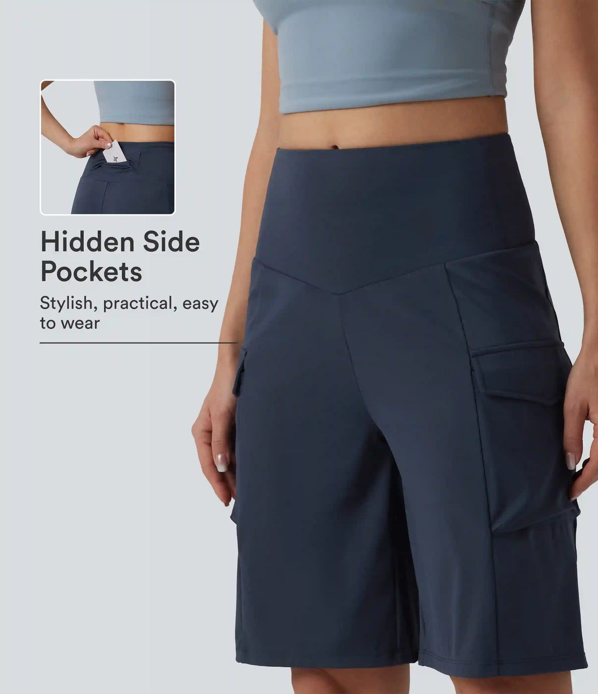 Mid Rise Cargo Yoga Baggy Shorts with Pockets