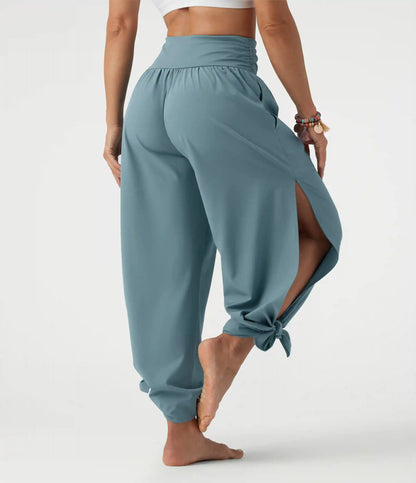 Breezeful™ High Waisted Ruched Split Quick Dry Resort Flowy Pants with Pockets