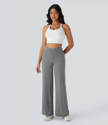 Crossover High Waisted Pocket Wide Leg Yoga Pants