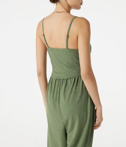 Adjustable Straps Ruched Built-in Bra Heathered Casual Jogger Jumpsuit with Pockets-Easy Peezy