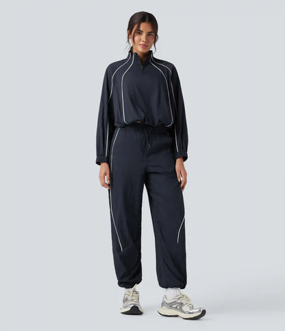 Lightweight Durable Water Repellent Low Rise Drawstring Color Block Cinchable Hem Running Joggers with Pockets