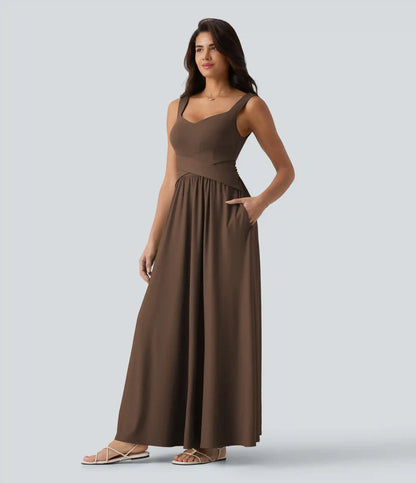 Built-in Bra Flowy Maxi Casual Dress with Pockets DD-F