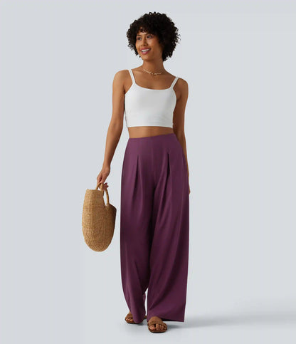 Breezeful™ High Waisted Pleated Quick Dry Resort Flowy Baggy Pants with Pockets