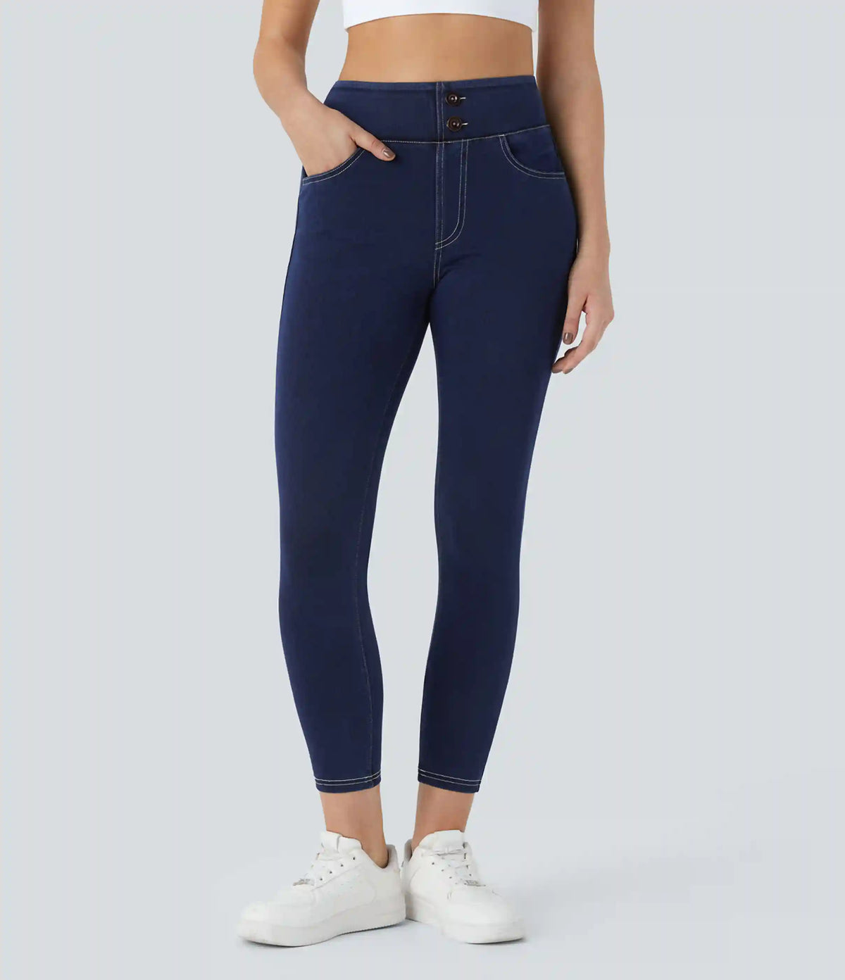 Halara Flex™ Curvy High Waisted Decorative Pockets Denim Casual 7/8 Leggings