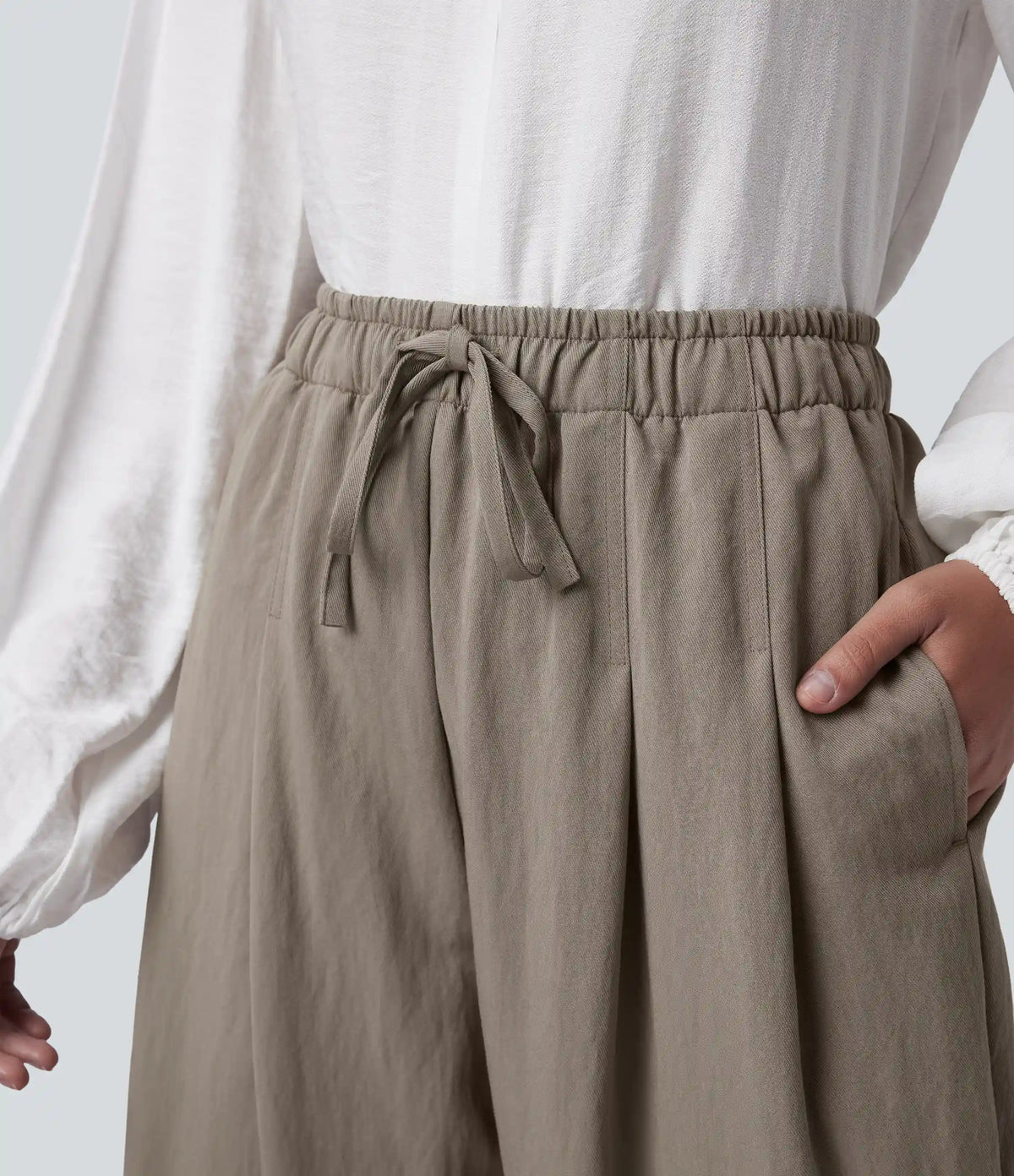 High Waisted Drawstring Straight Leg Work Pants with Pockets