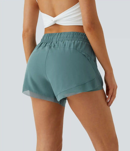 Mid Rise Drawstring Contrast Mesh 2-in-1 Flowy Running Shorts 3''