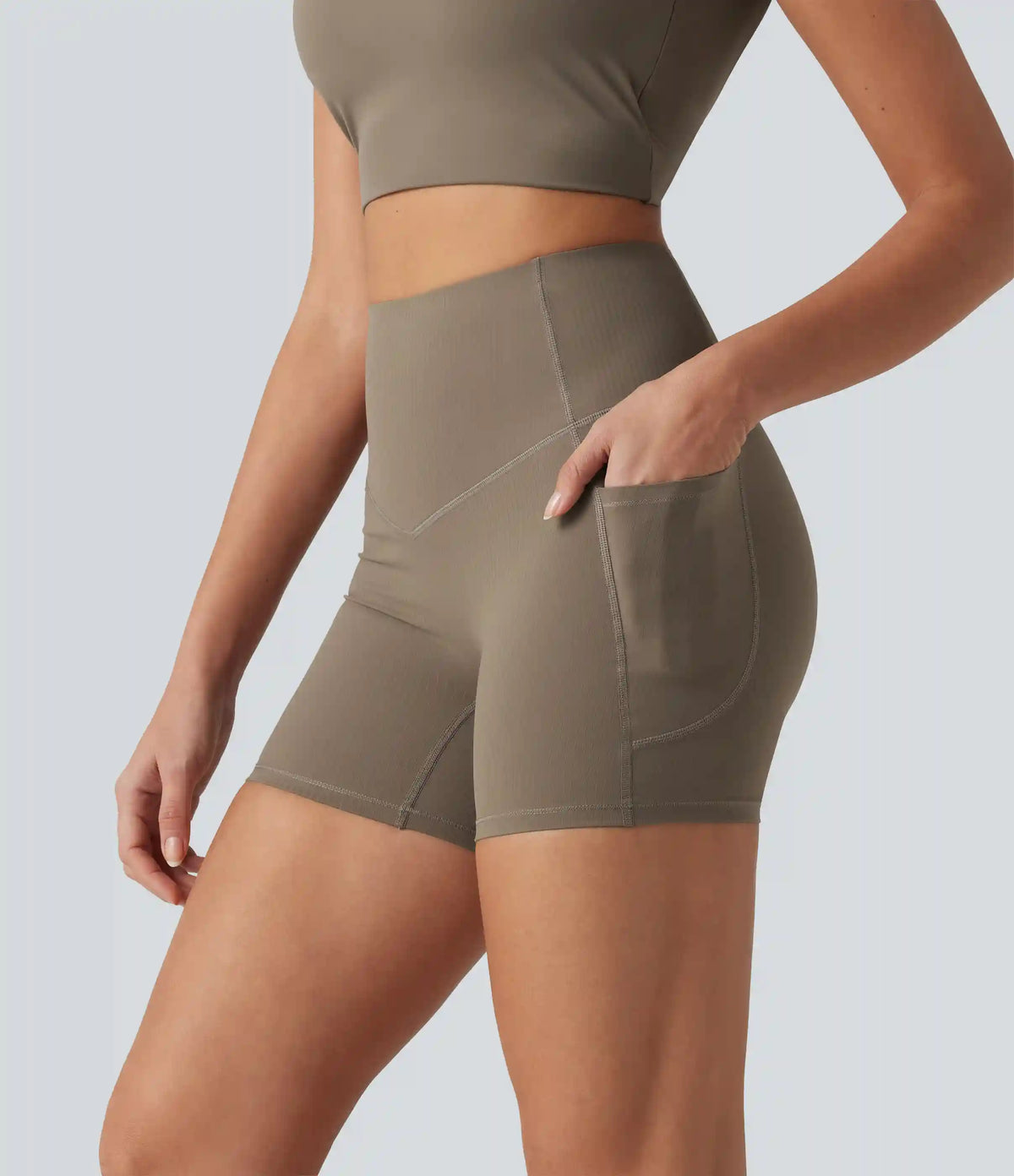 Halara UltraSculpt™ Ribbed High Waisted Tummy Control Yoga Biker Shorts 5'' with Pockets