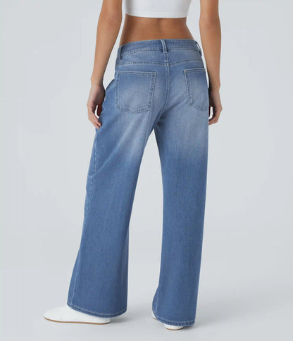 Halara Flex™ Low Rise Zipper Pockets Washed Baggy Wide Leg Casual Jeans