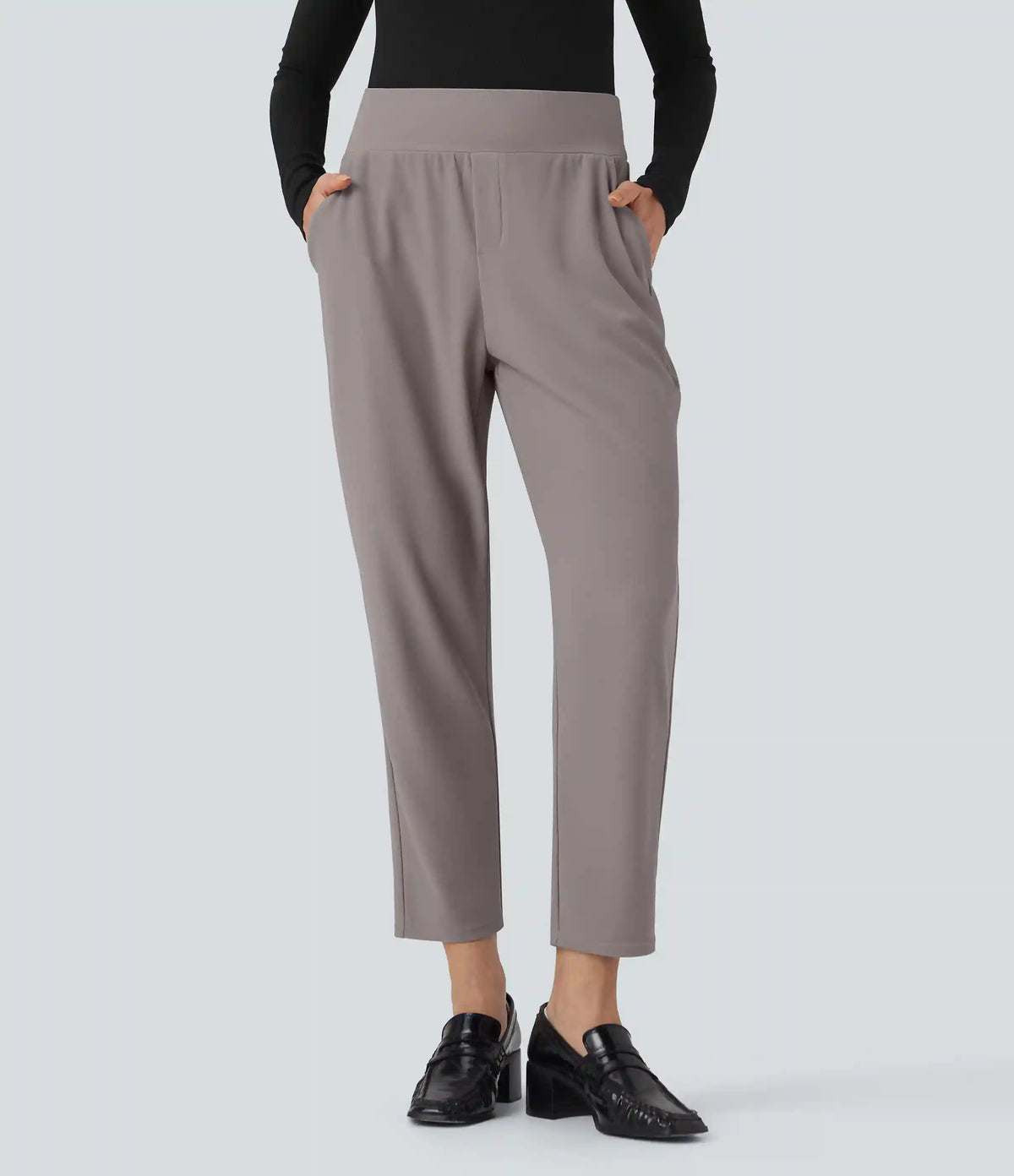 Halara Flex™ Mid Rise Tummy Control Micro Waffle Work Tapered Pants with Pockets