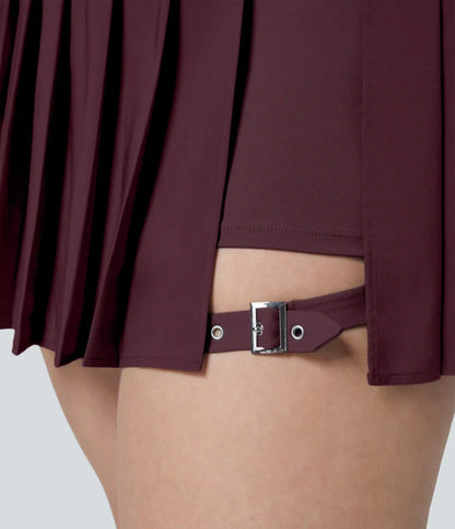 Breezeful™ High Waisted Pleated 2-in-1 Pocket Adjustable Buckle Quick Dry Micro Mini Casual Plus Size Skirt