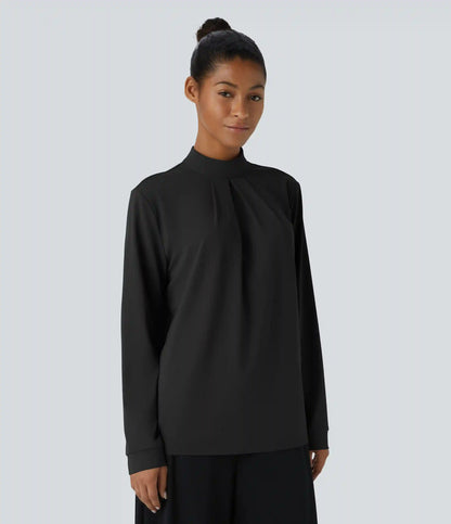 Stand Collar Back Long Sleeve Work Blouse
