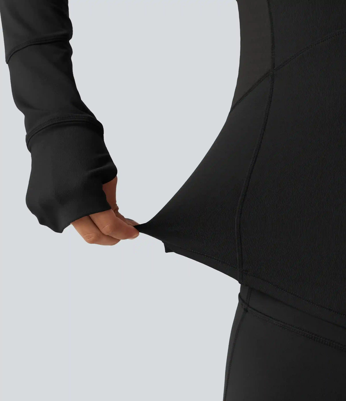 Round Neck Long Sleeve Contrast Mesh Thumb Hole Curved Hem Quick Dry Yoga Sweatshirt