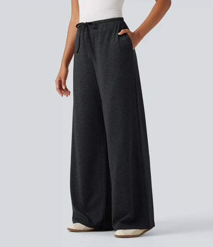 Mid Rise Drawstring Baggy Quick Dry Fleece Casual Sweatpants with Pockets-UPF40+