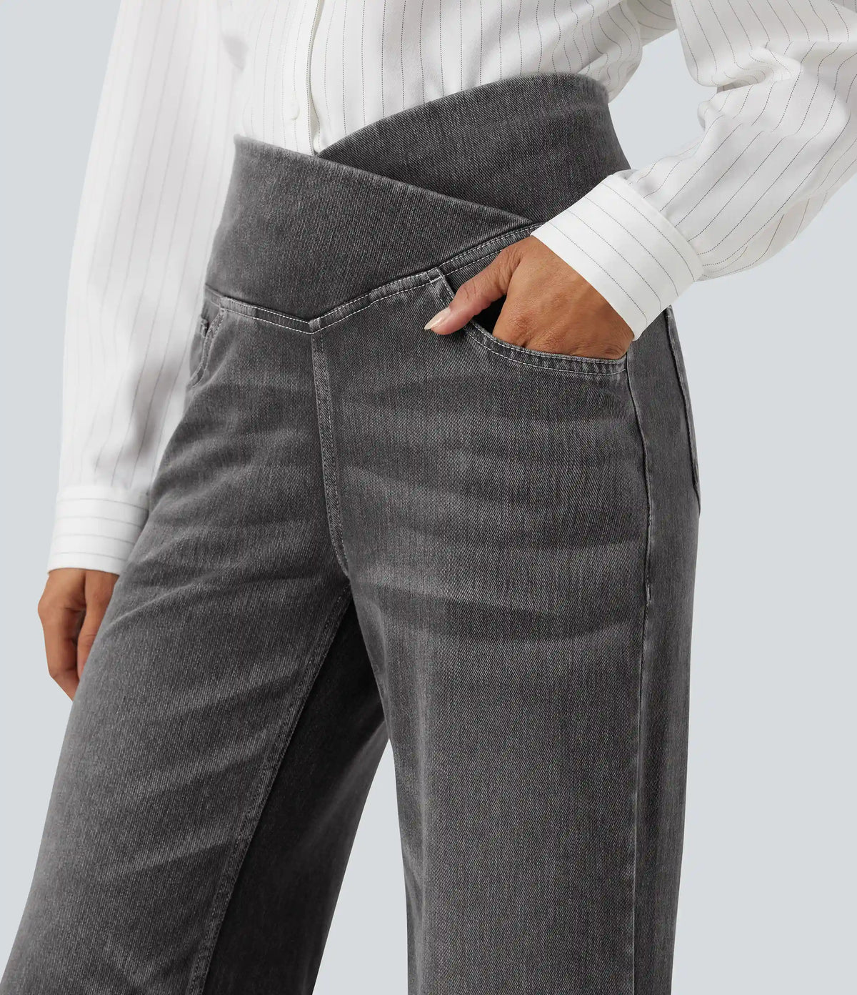 Halara Flex™ Crossover High Waisted Tummy Control Casual Straight Leg Jeans with Pockets