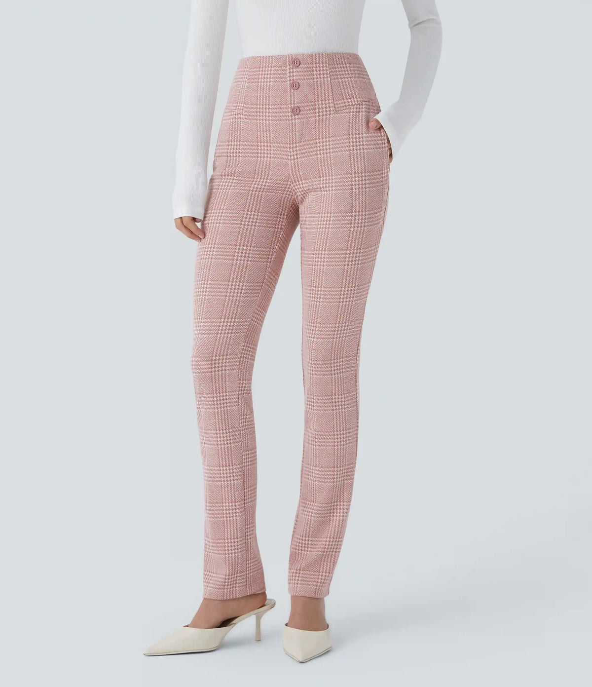 Halara Flex™ High Waisted Houndstooth Plaid Skinny Work Pants with Pockets