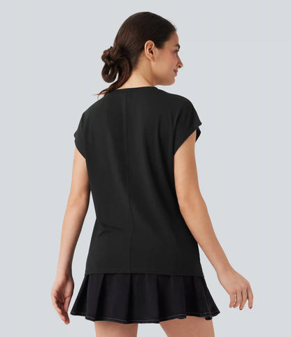 Round Neck Cap Sleeve Casual Top