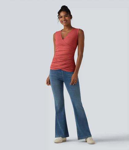 V Neck Crossvoer Ruched Casual Tank Top