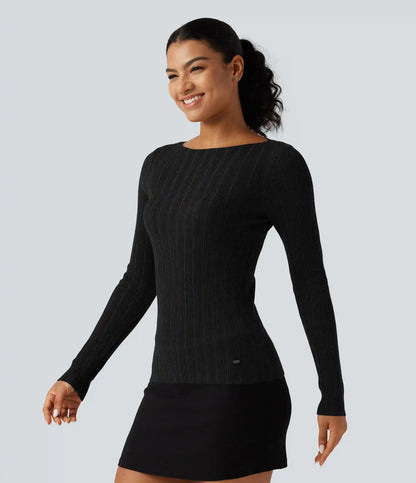 Boat Neck Long Sleeve Casual Sweater