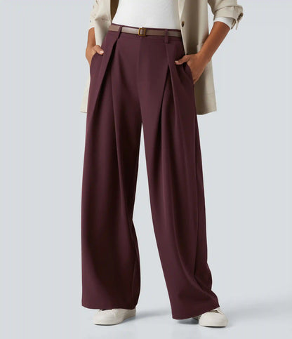 High-waisted Work Wide-leg Pants with Pockets