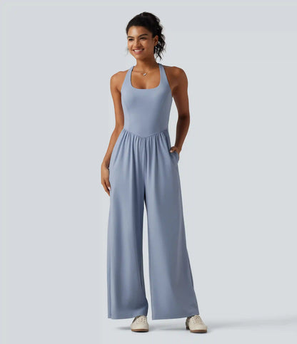 SoftlyZero™ Airy U Neck Crisscross Back InstantCool Dance Jumpsuit with Built-in Bra and Pockets-Easy Peezy Edition