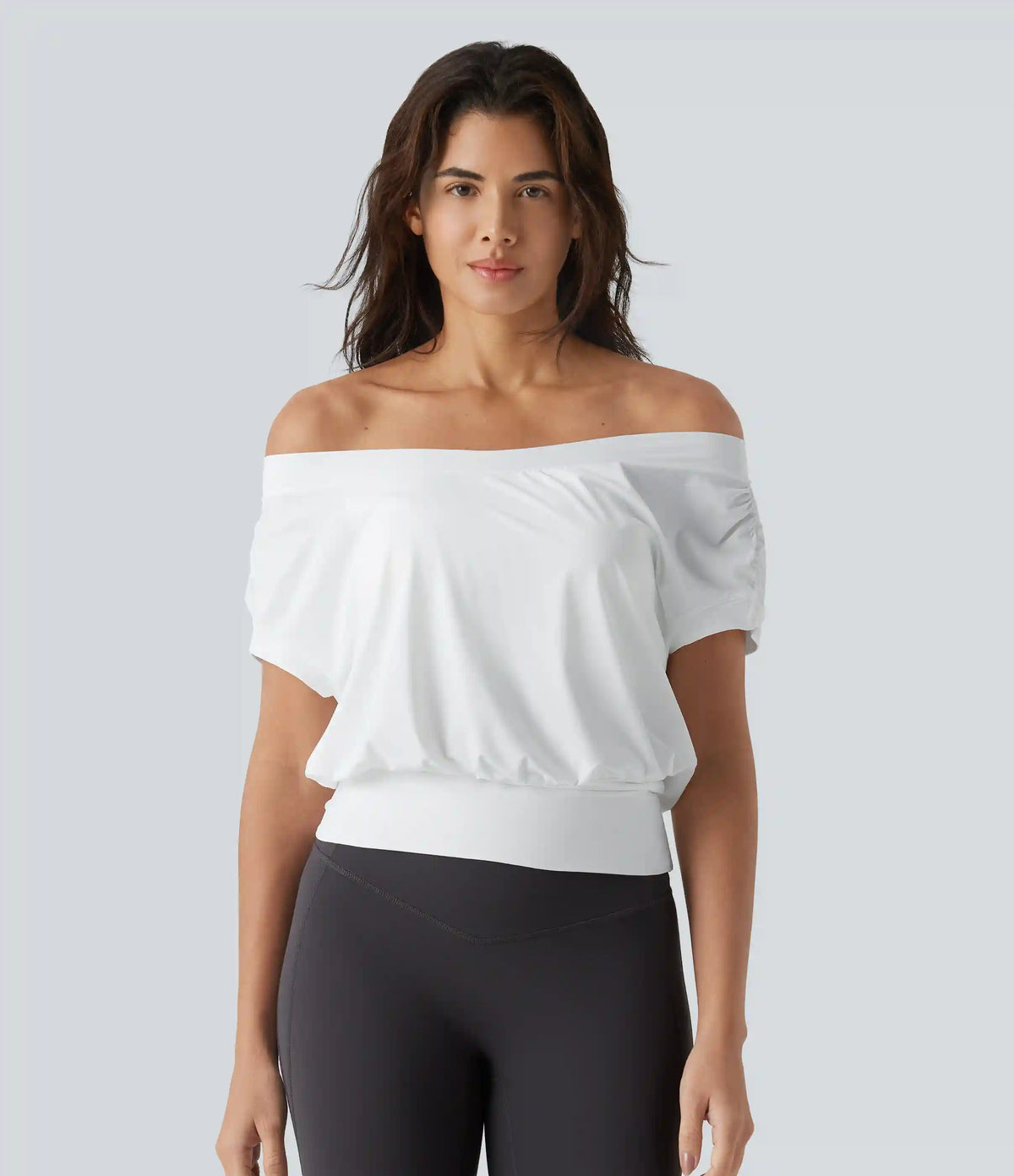 Off Shoulder Short Sleeve Oversize InstantCool Quick Dry Yoga Sports Top