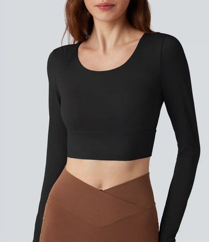 Twisted Backless Long Sleeve Thumb Holes Cropped Yoga Sports Top