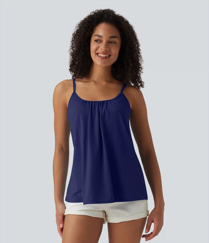 Adjustable Straps Ruched 2-in-1 Built-in Bra Casual Cami Top