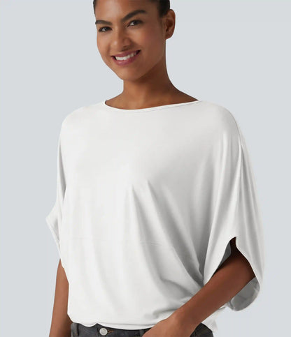 Round Neck Batwing Sleeve Relaxed Casual Top