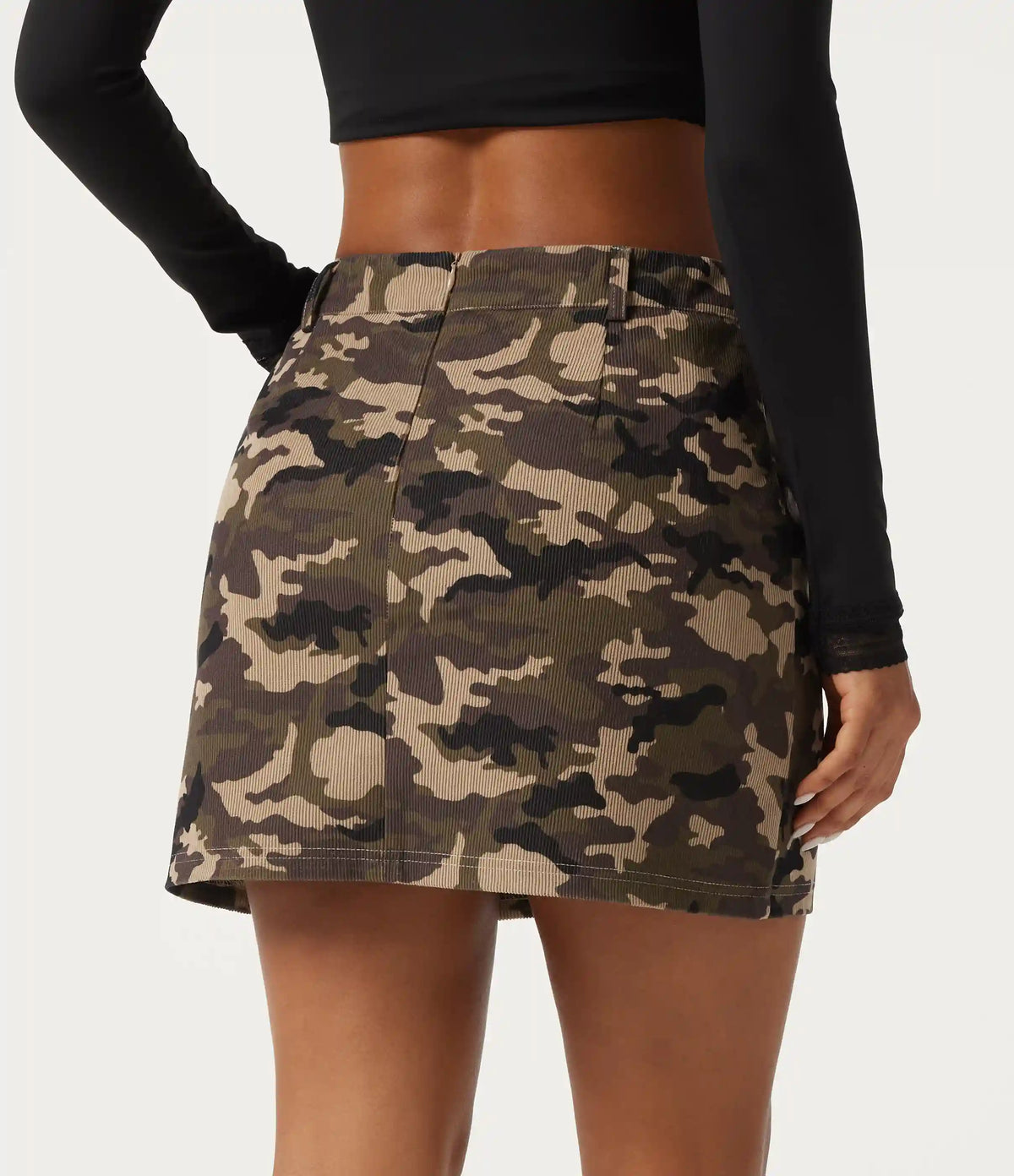 High Waisted Camo 2-in-1 A Line Mini Casual Skirt with Pocket