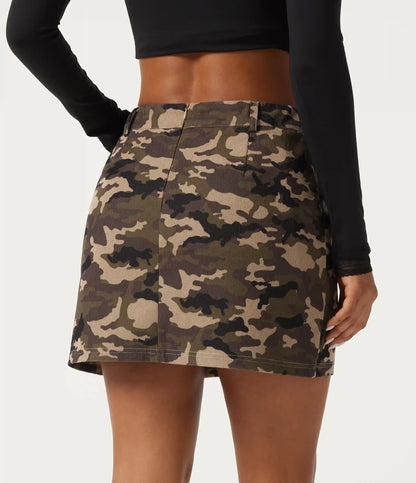 High Waisted Camo 2-in-1 A Line Mini Casual Skirt with Pocket