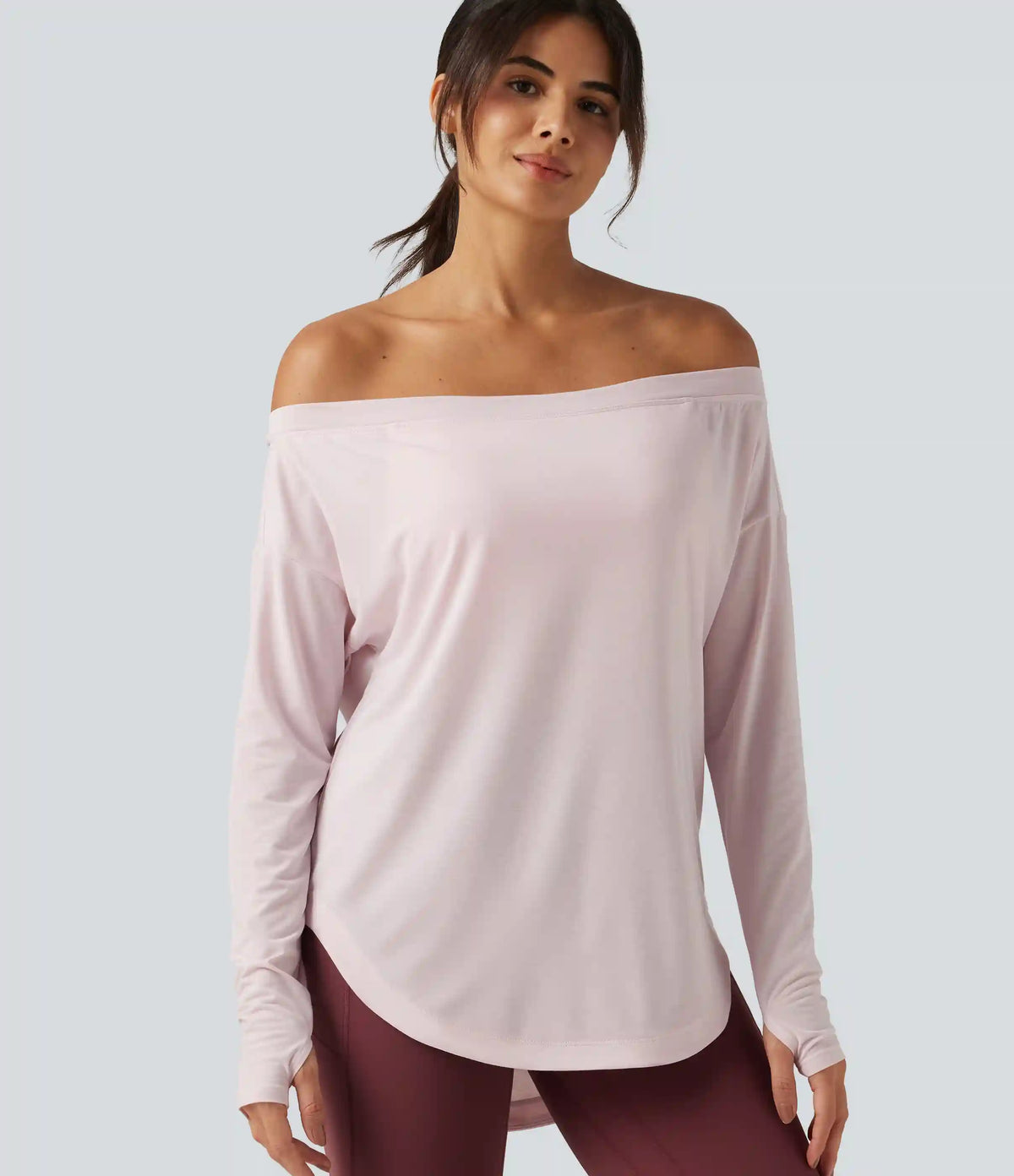 Off Shoulder Long Sleeve Build-in Bra Quick Dry Yoga Sports Tops