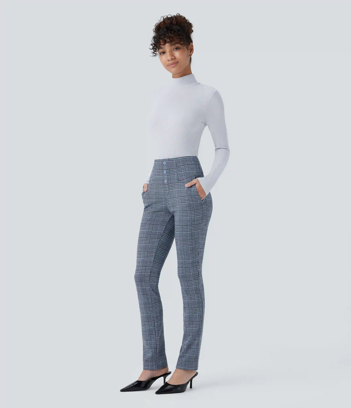 Halara Flex™ High Waisted Houndstooth Plaid Skinny Work Pants with Pockets