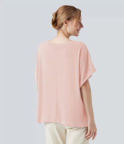 Round Neck Batwing Sleeve Relaxed Casual T-Shirt