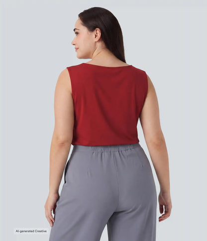 Plus Size Cowl Neck Sleeveless Work Blouse