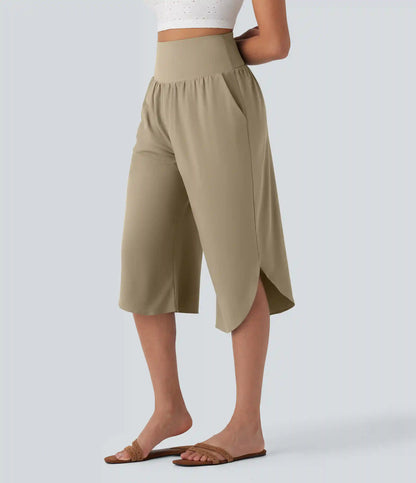 Breezeful™ High Waisted Tummy Control Hem Quick Dry Capri Pants with Pockets