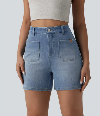 Halara Flex™ High Waisted Washed Denim Casual Shorts 4'' with Pockets