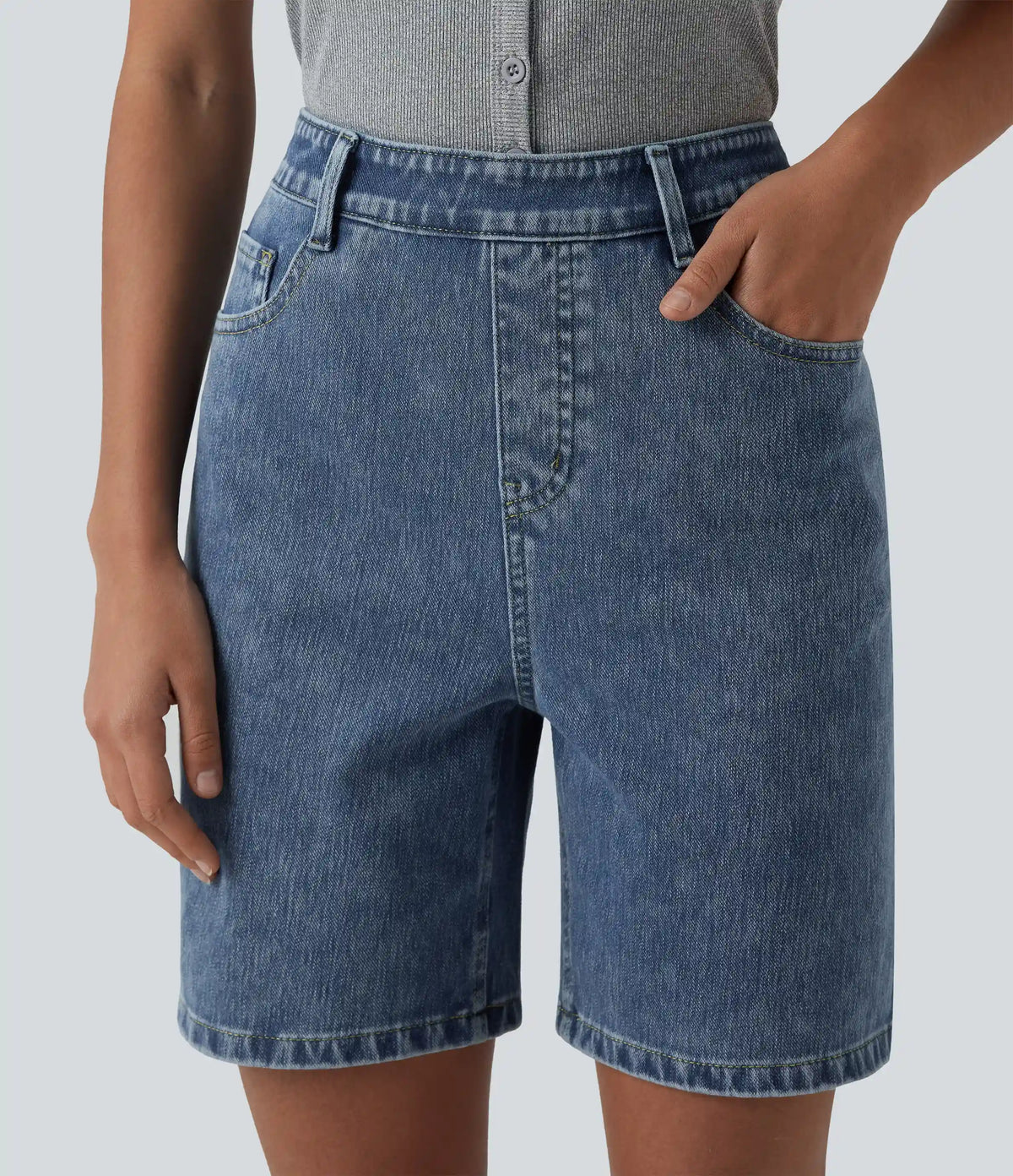 Halara Flex™ High Waisted Denim Casual Bermuda Shorts 7'' with Pockets
