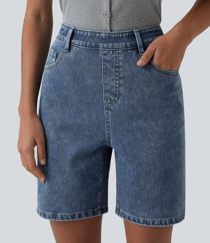 Halara Flex™ High Waisted Denim Casual Bermuda Shorts 7'' with Pockets