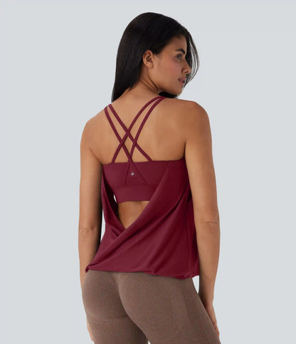 Double Straps Pleated Quick Dry Yoga Cami Top DD-F Cups