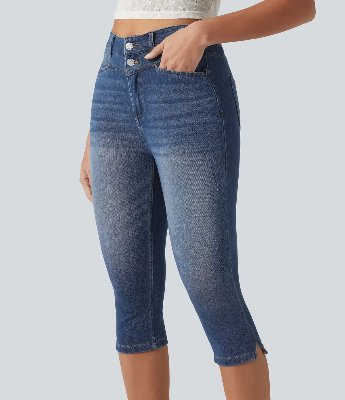 Halara Flex™ High Waisted Split Capri Casual Slim Jeans with Pockets
