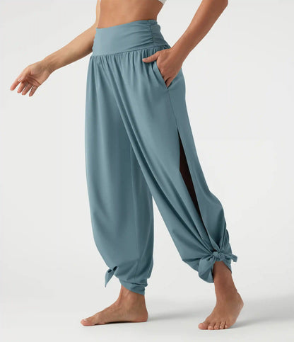 Breezeful™ High Waisted Ruched Split Quick Dry Resort Flowy Pants with Pockets