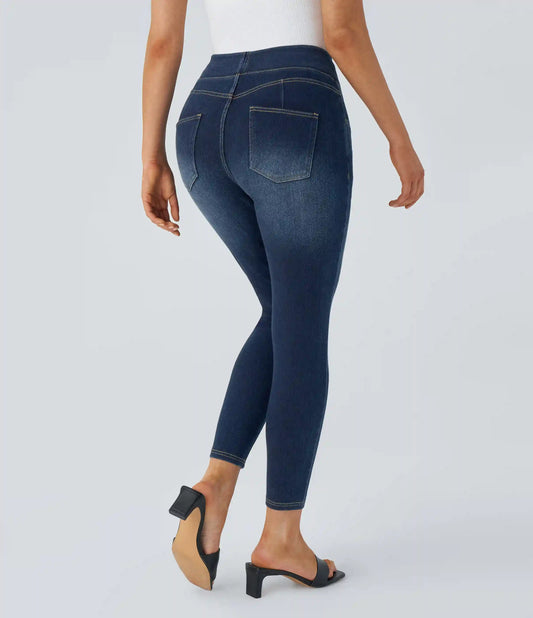Halara Flex™ Curvy High Waisted Decorative Pockets Washed Casual 7/8 Jeans