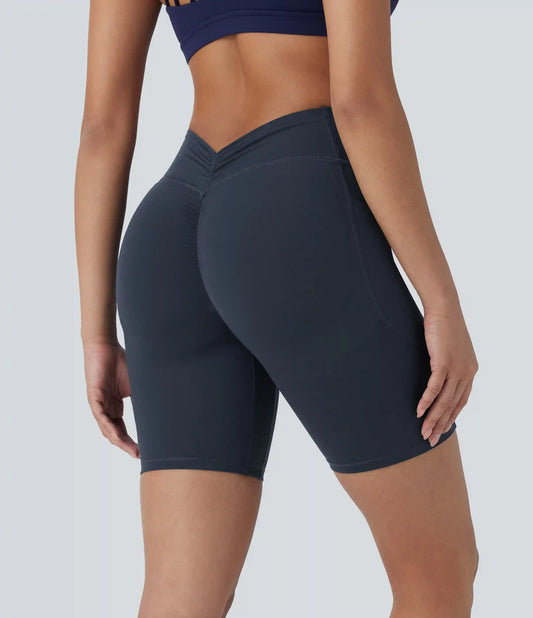 Halara UltraSculpt™ High Waisted Tummy Control Butt Lifting Ruched Shaping Yoga Biker Shorts 7'' with Pockets
