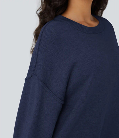 Round Neck Dropped Shoulder Long Sleeve Casual Sweater