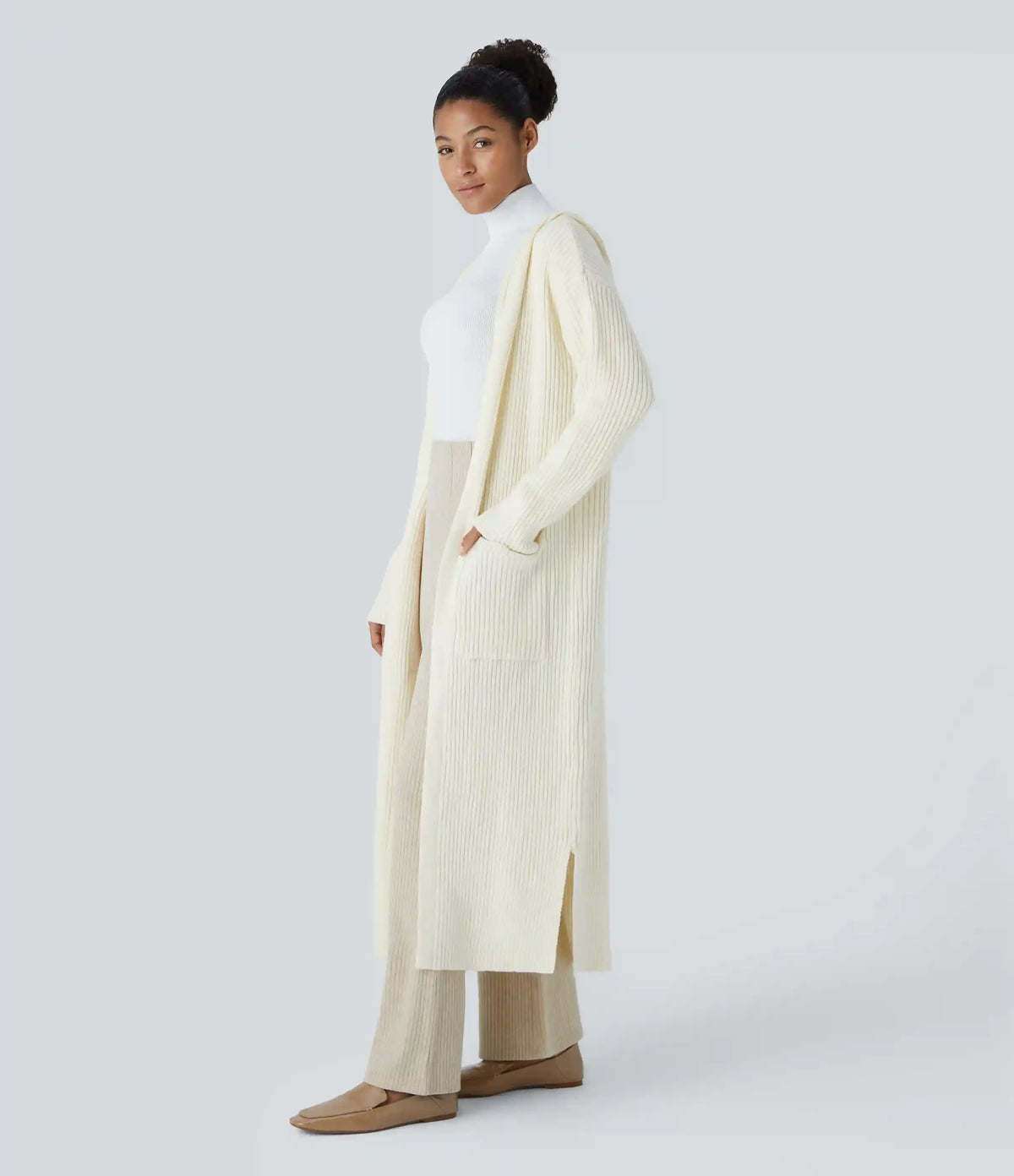Hooded Long Sleeve Pocket Longline Casual Cardigan