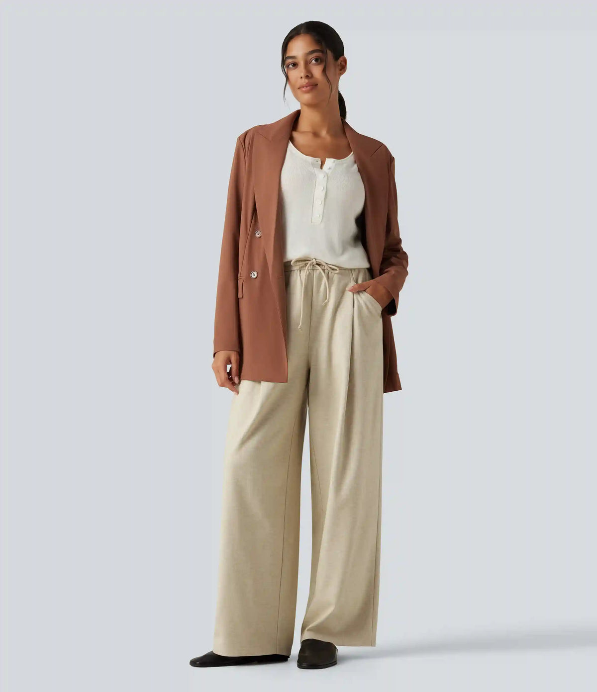 High Waisted Drawstring Baggy Work Pants with Pockets